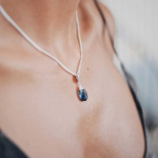 Classic Athena Gemstone Necklace featuring sterling silver and hydro iolite pendant on adjustable chain