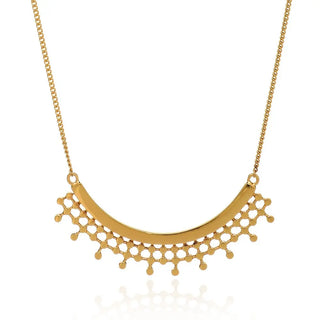 Etrusca Curved Necklace handcrafted 22k gold on recycled brass with adjustable 41-45cm chain and intricate granulated semicircular pendant