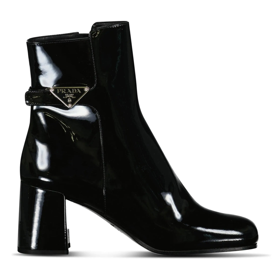 Prada Tronchetti Ank Boots in Black Patent Leather Boinclo