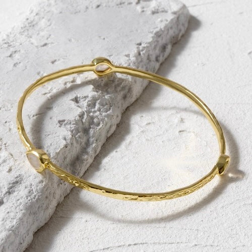 Simi Three Stone Stacking Bangle Rainbow Moonstone Azuni London