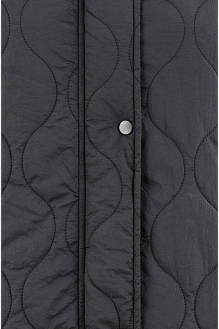 Yumi Black Padded Quilted Long Coat With Zip Detail And Hood Yumi