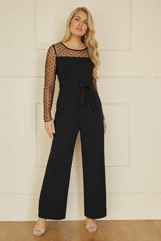 Yumi Black Spot Mesh Stretch Jumpsuit - Ezeyor