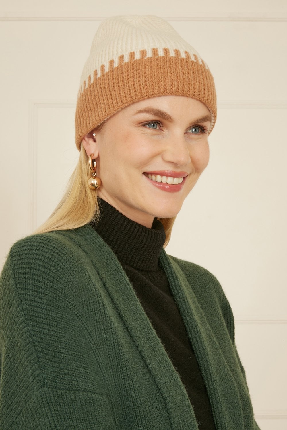 Camel Two Tone Ribbed Beanie Yumi